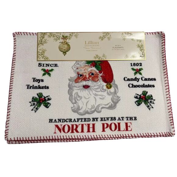 Lillian August Christmas SANTA CLAUS Placemat Set of 4 Holiday Decor 13x19 New - Picture 16 of 16